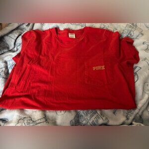 Victoria Secret Pink Red & Gold Dog T-shirt